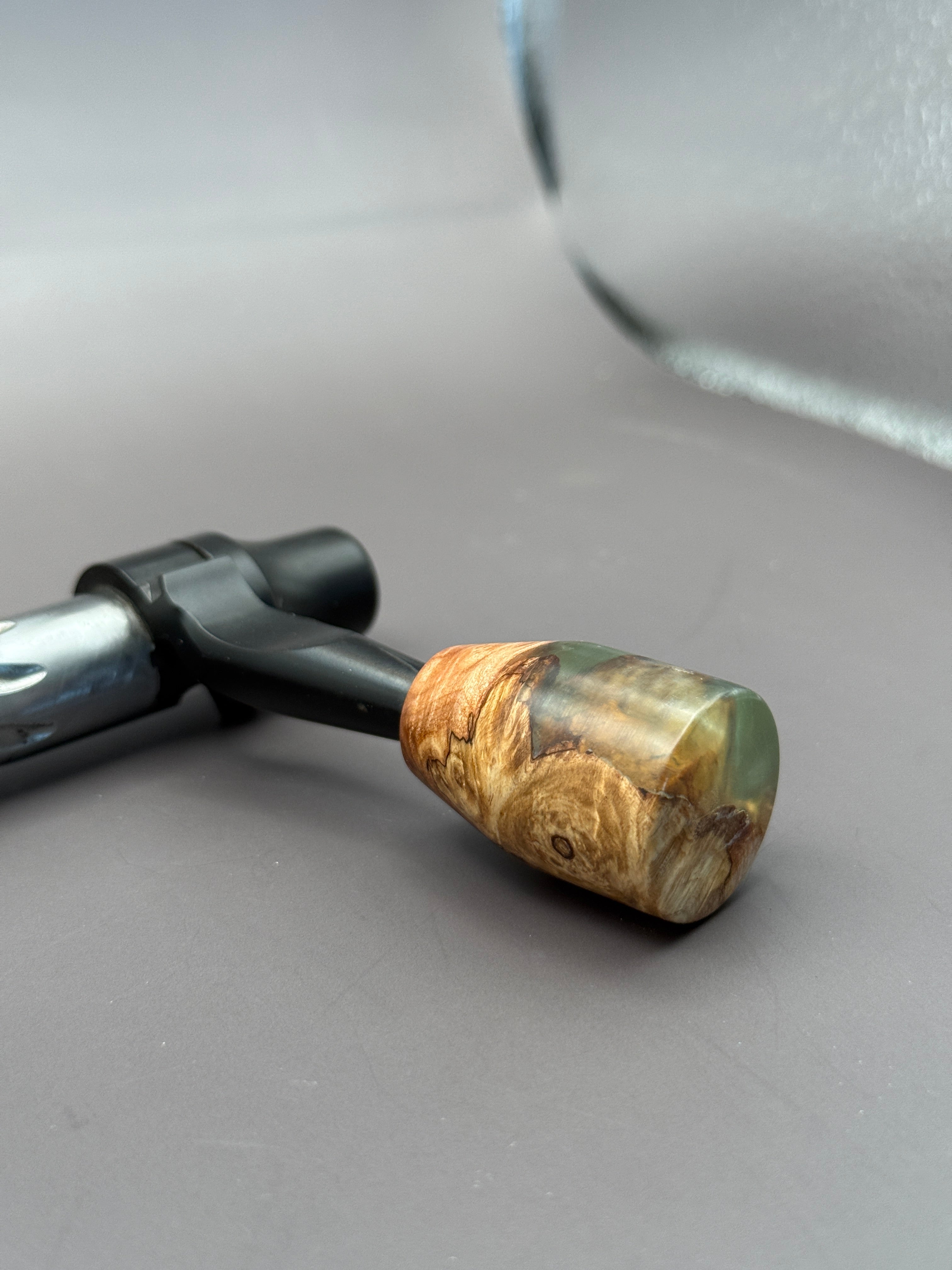 Handmade Custom Bolt Knob – Cured Wood & Turquoise Resin #1