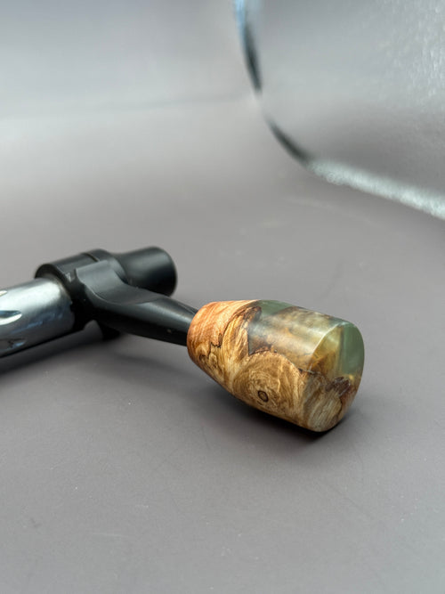 Handmade Custom Bolt Knob – Cured Wood & Turquoise Resin #1