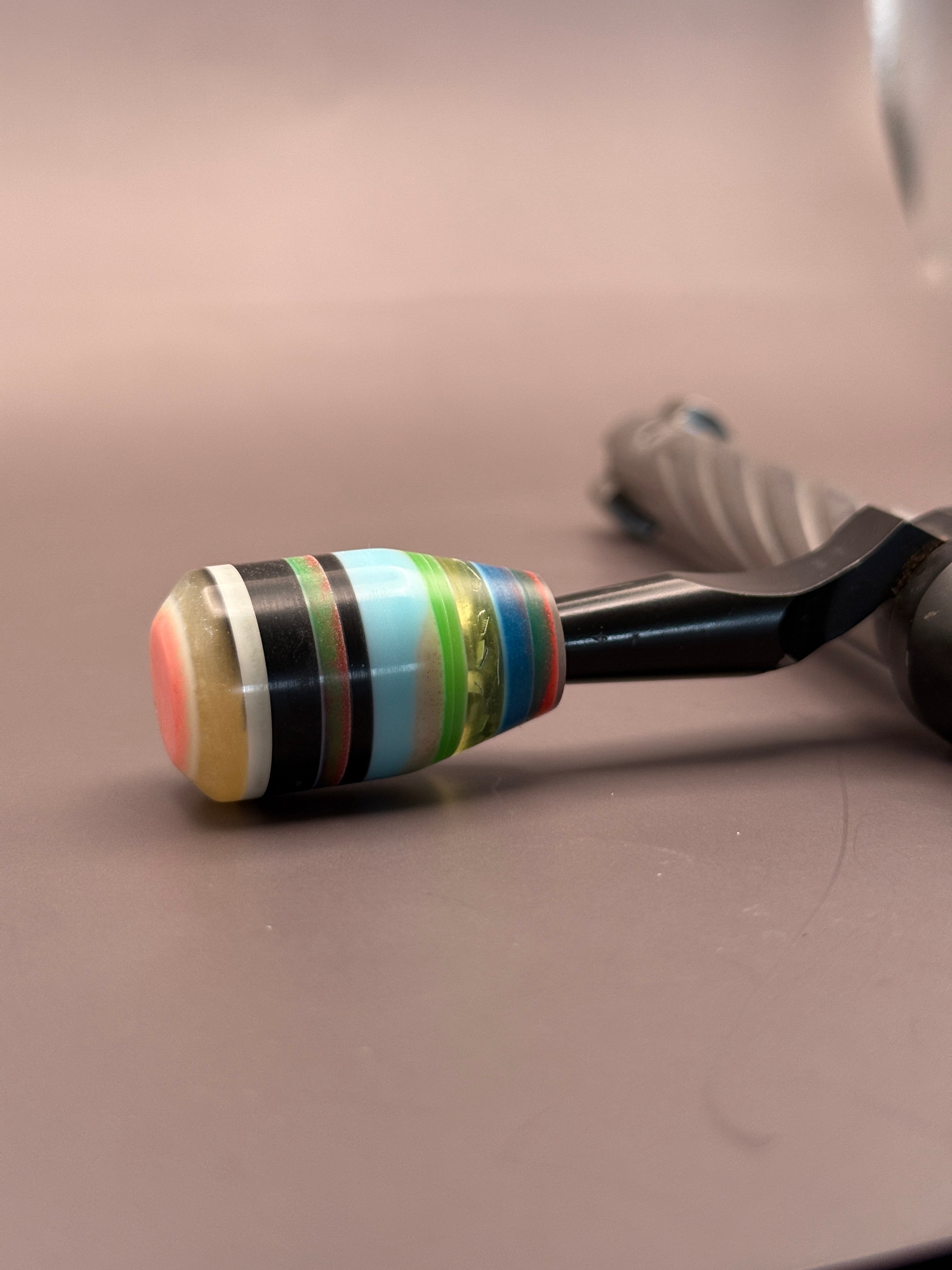 Handmade Custom Bolt Knob – Light Pink Top with Multi Color Resin Layers