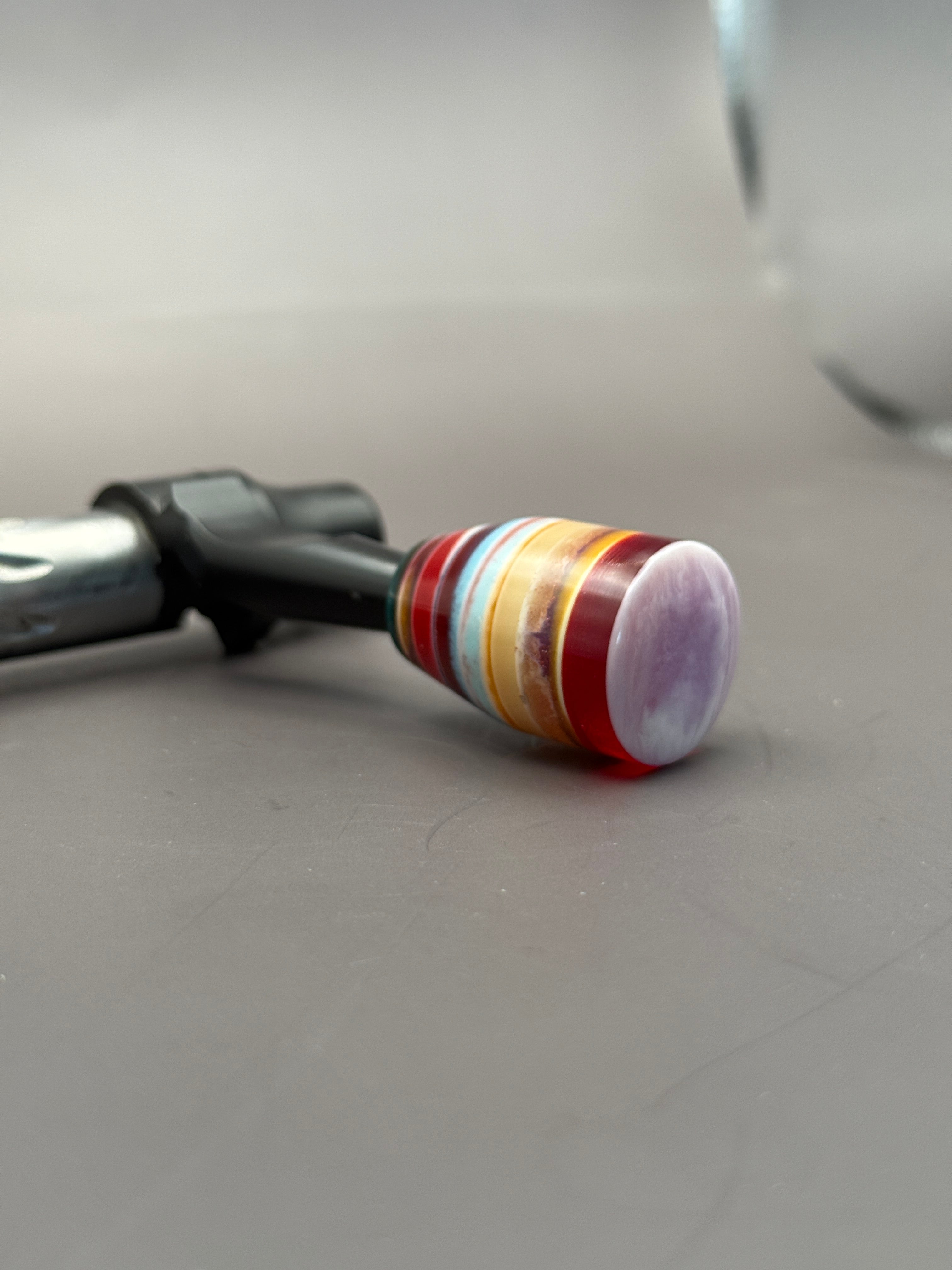 Handmade Custom Bolt Knob – White/Purple Top, Multi Color Resin