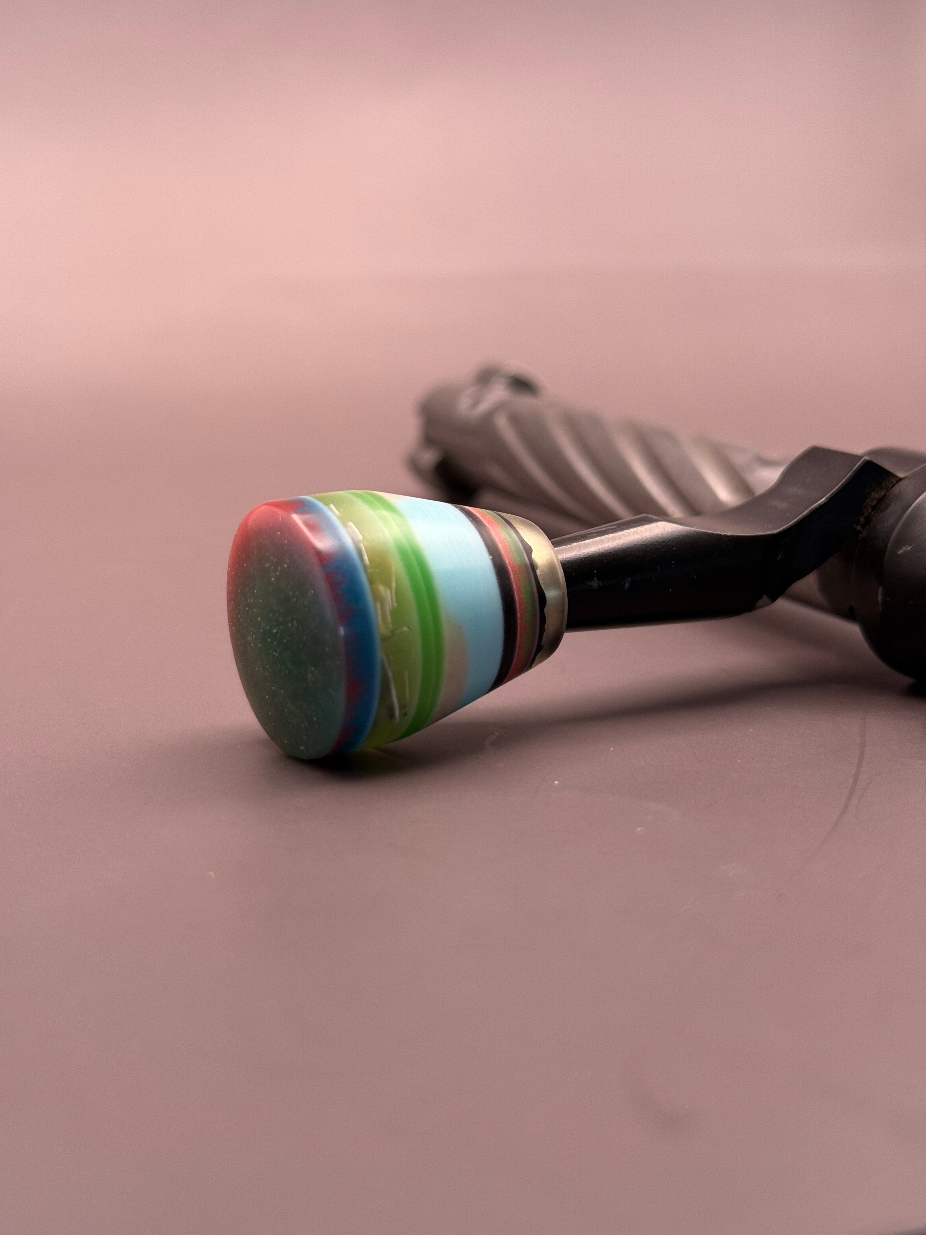 Handmade Custom Bolt Knob – Teal & Orange Sparkle Top With Multi Color Resin Layers