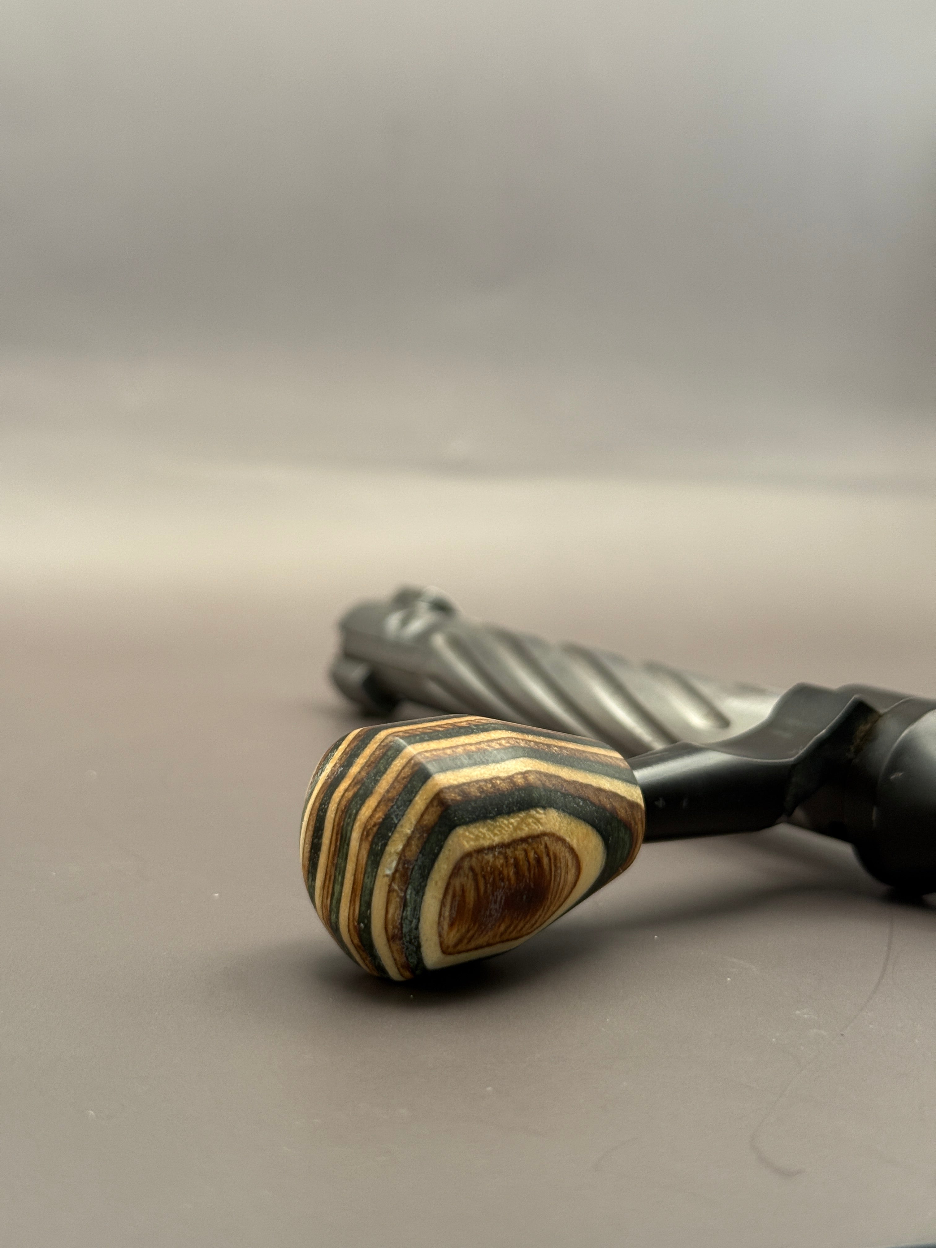 Handmade Custom Bolt Knob – Green, Tan & Brown Skateboard Deck Wood