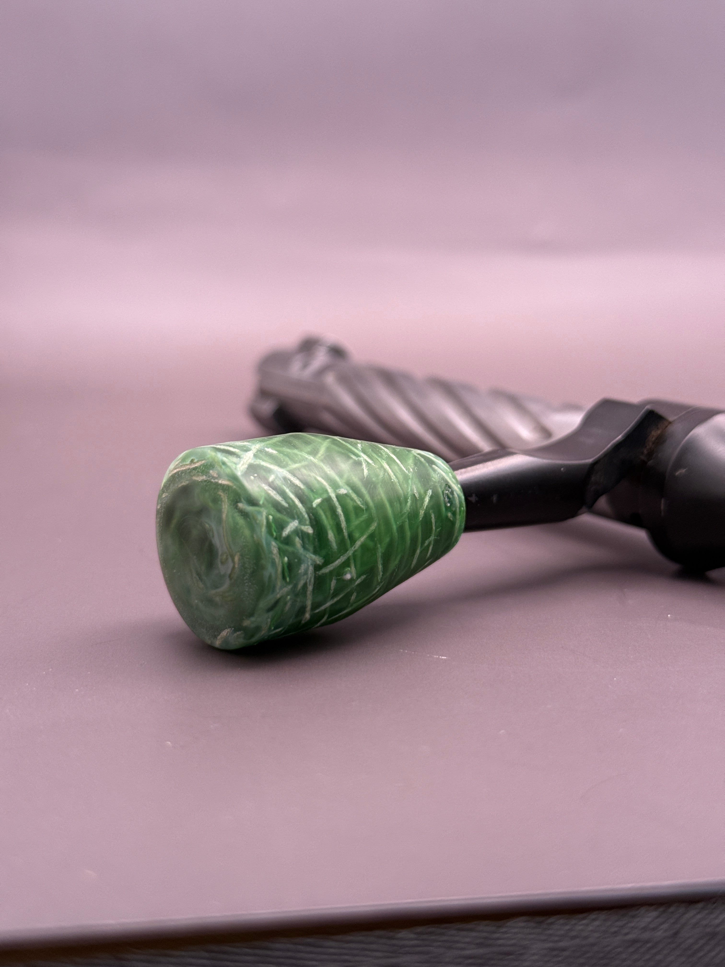 Handmade Custom Bolt Knob – Green Resin Infused Burlap